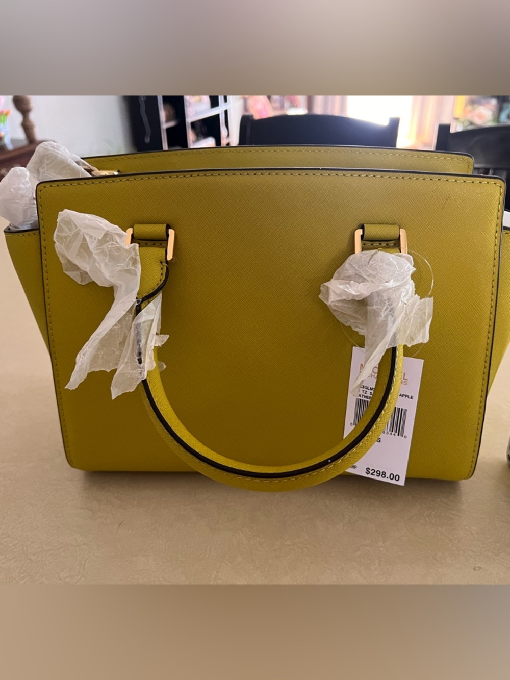 MICHAEL Michael Kors Yellow-Green Saffiano Leather Satchel - Picture 7 of 15